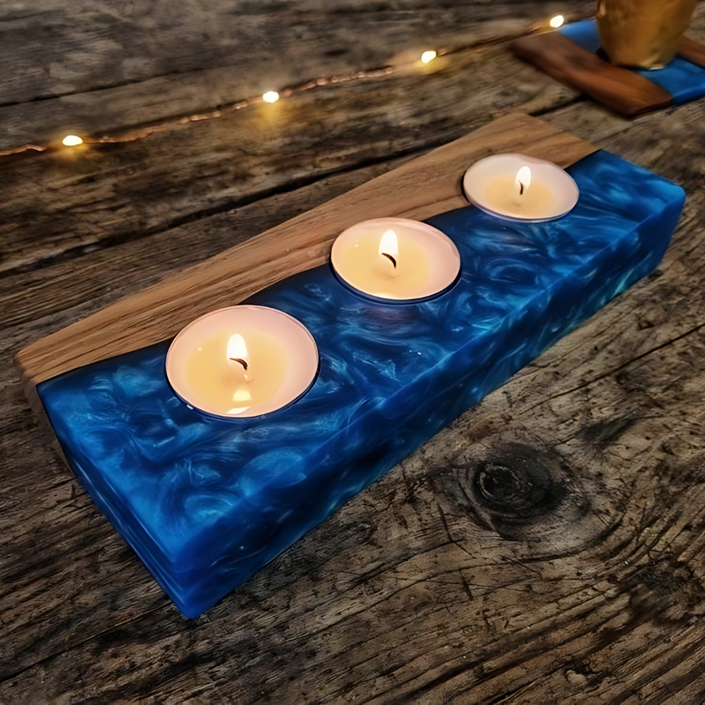 Blue Serenity Epoxy Candle Holder