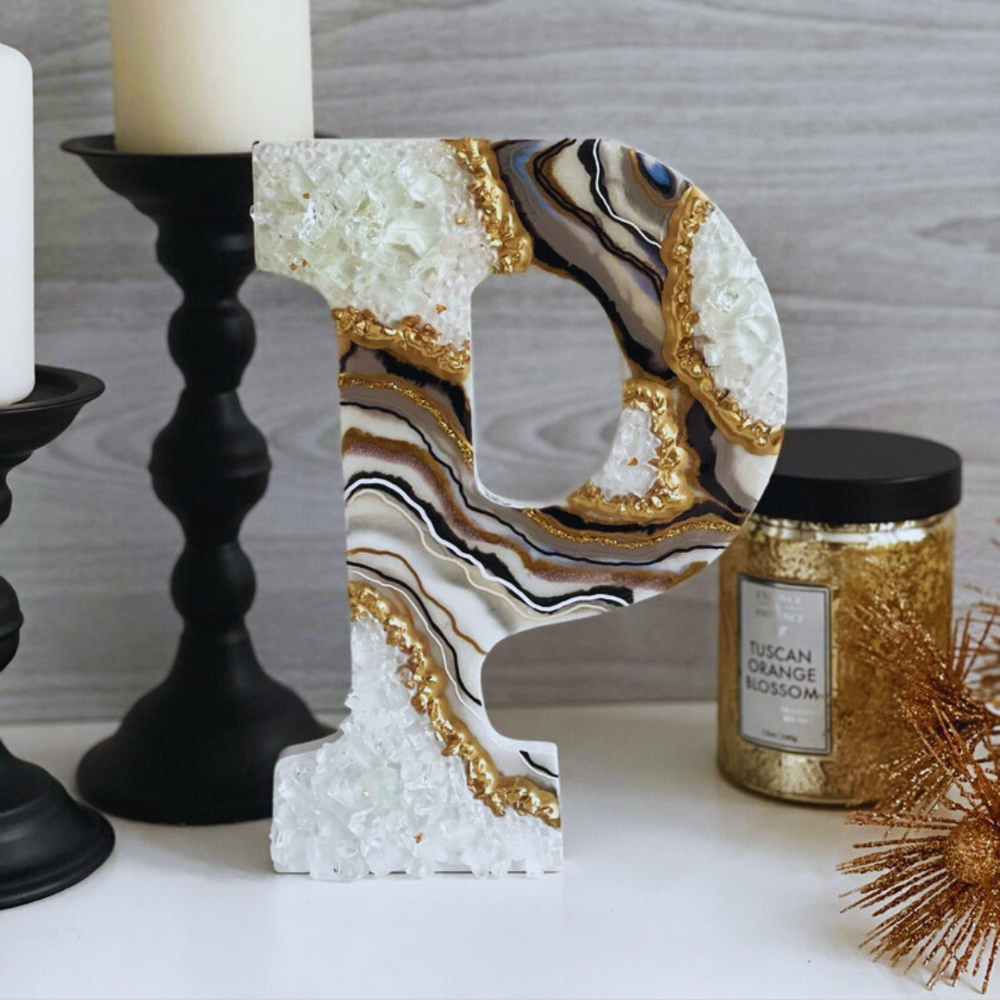 Midnight White Geode Resin Letters