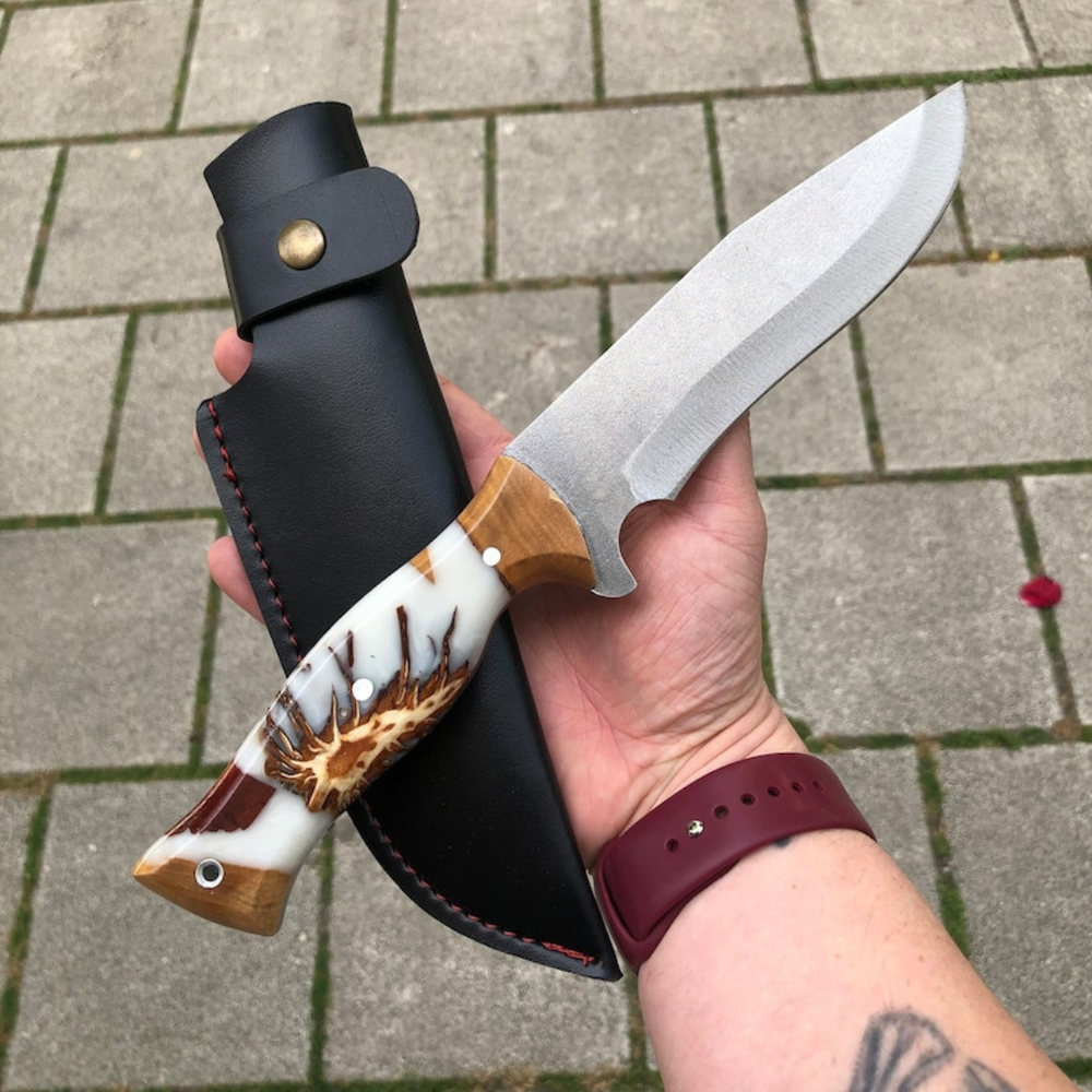 Milky Epoxy & Olive Wood Knife Handle