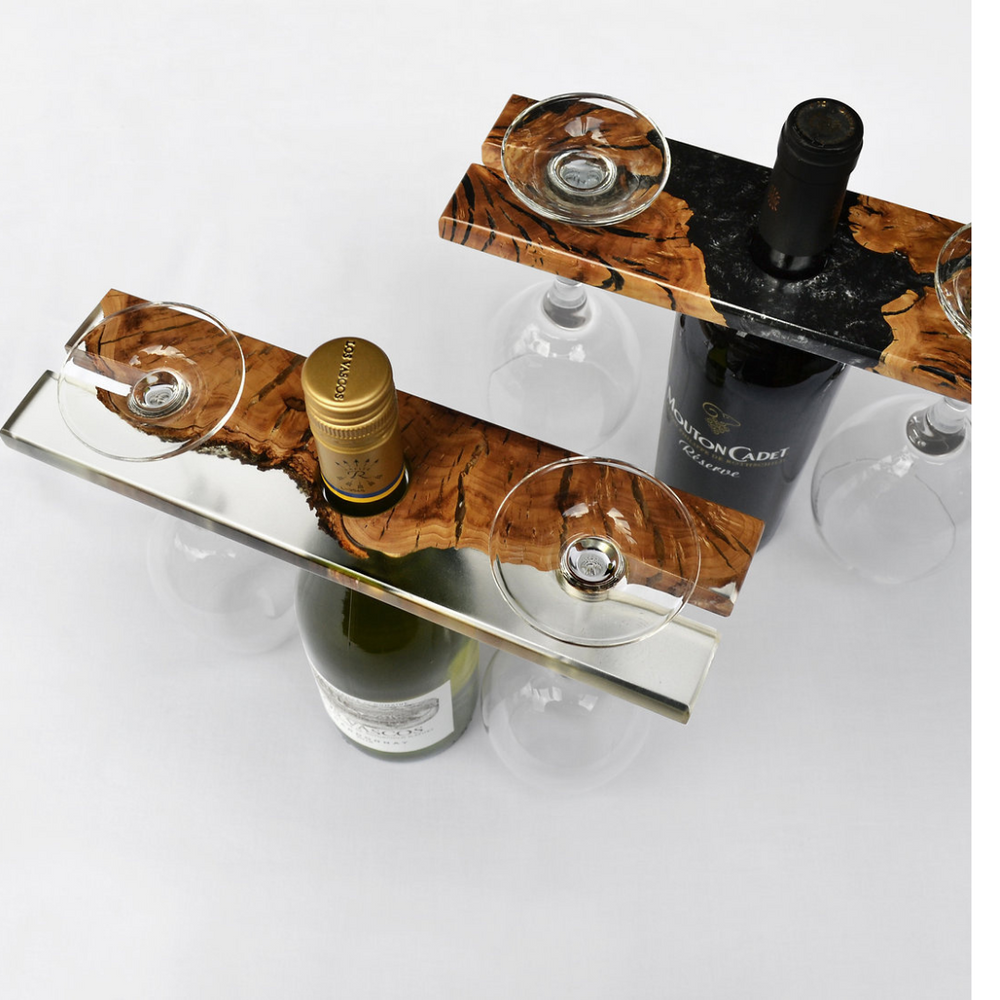 Olive wood Epoxy Resin Wine Glass Holder