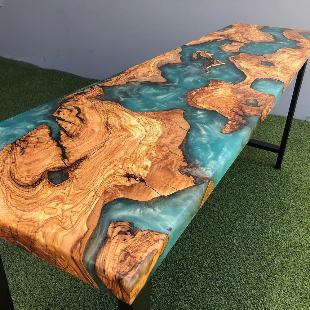 Epoxy And Wood River Console Table