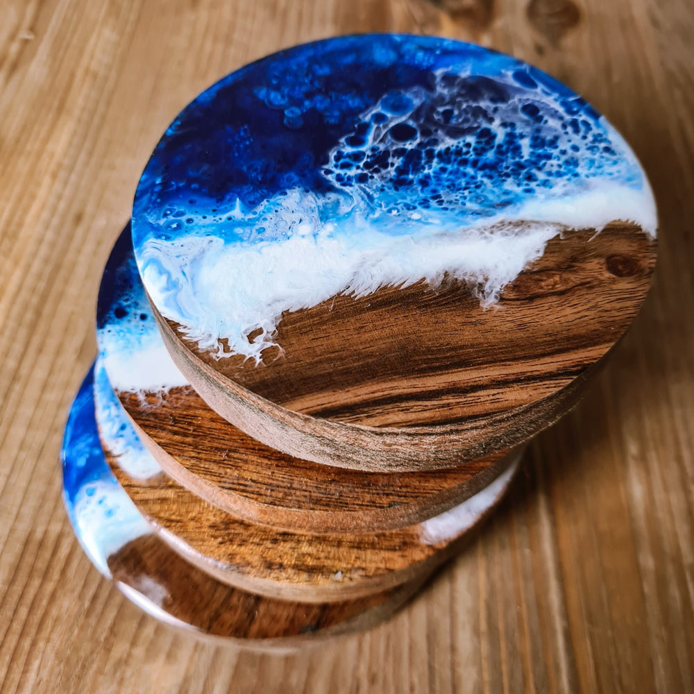 Wood & Resin Ocean Coaster Set