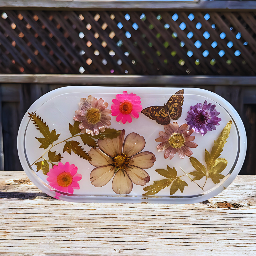 Multi Floral White Resin Jewelry Tray