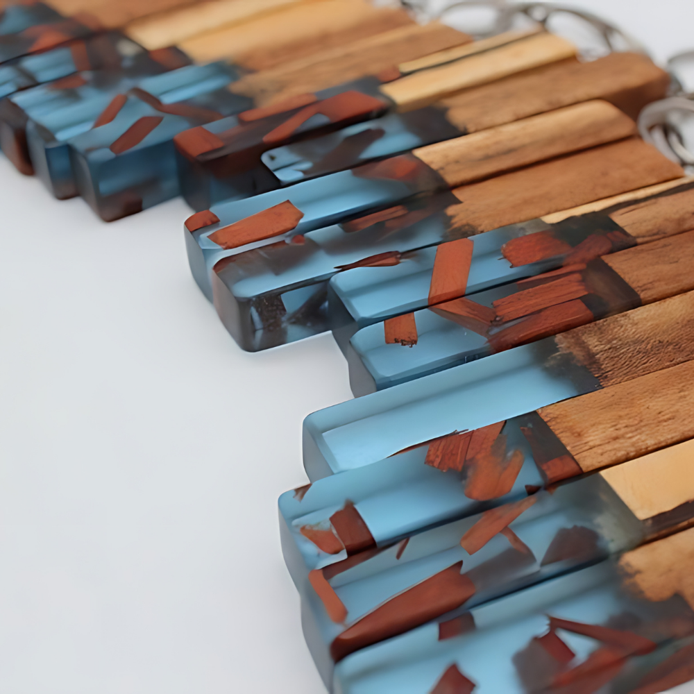 Blue Resin Wood chunk Keychains