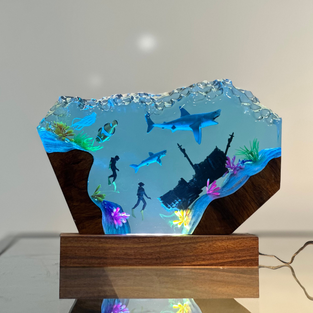 Shark Couple Resin Lamp