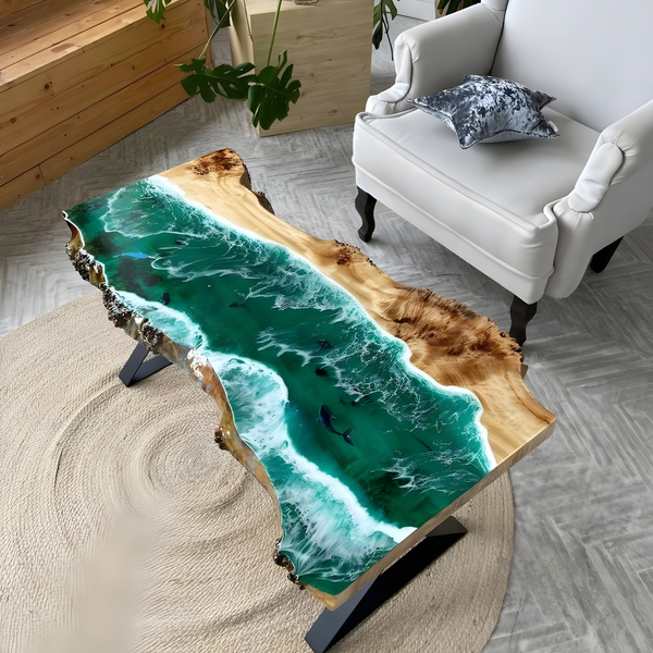 Custom Live Edge Epoxy Table For Living Room