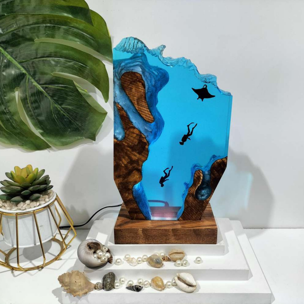 Epoxy and Wood Manta Ray Lamp