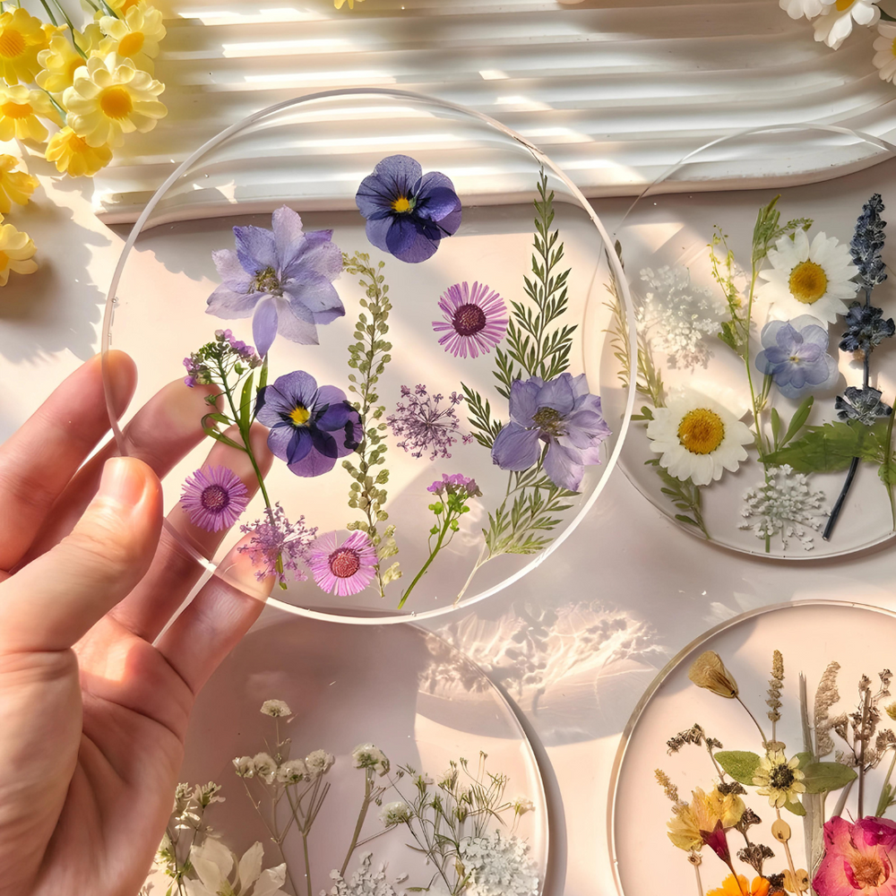 Colorful Pressed Real Flowers Coasters