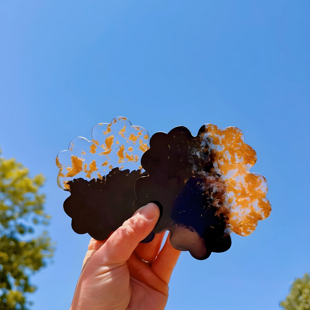 Black and Gold Flower Epoxy Resin Coaster