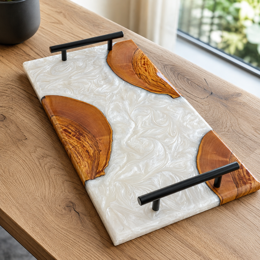 White Resin Wood Serving Tray