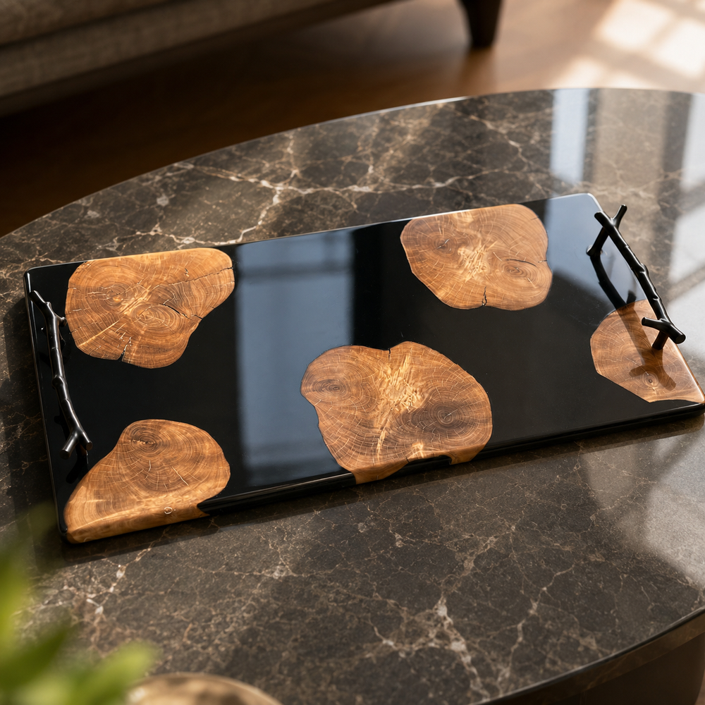 Matte Black Olive Wood Tray