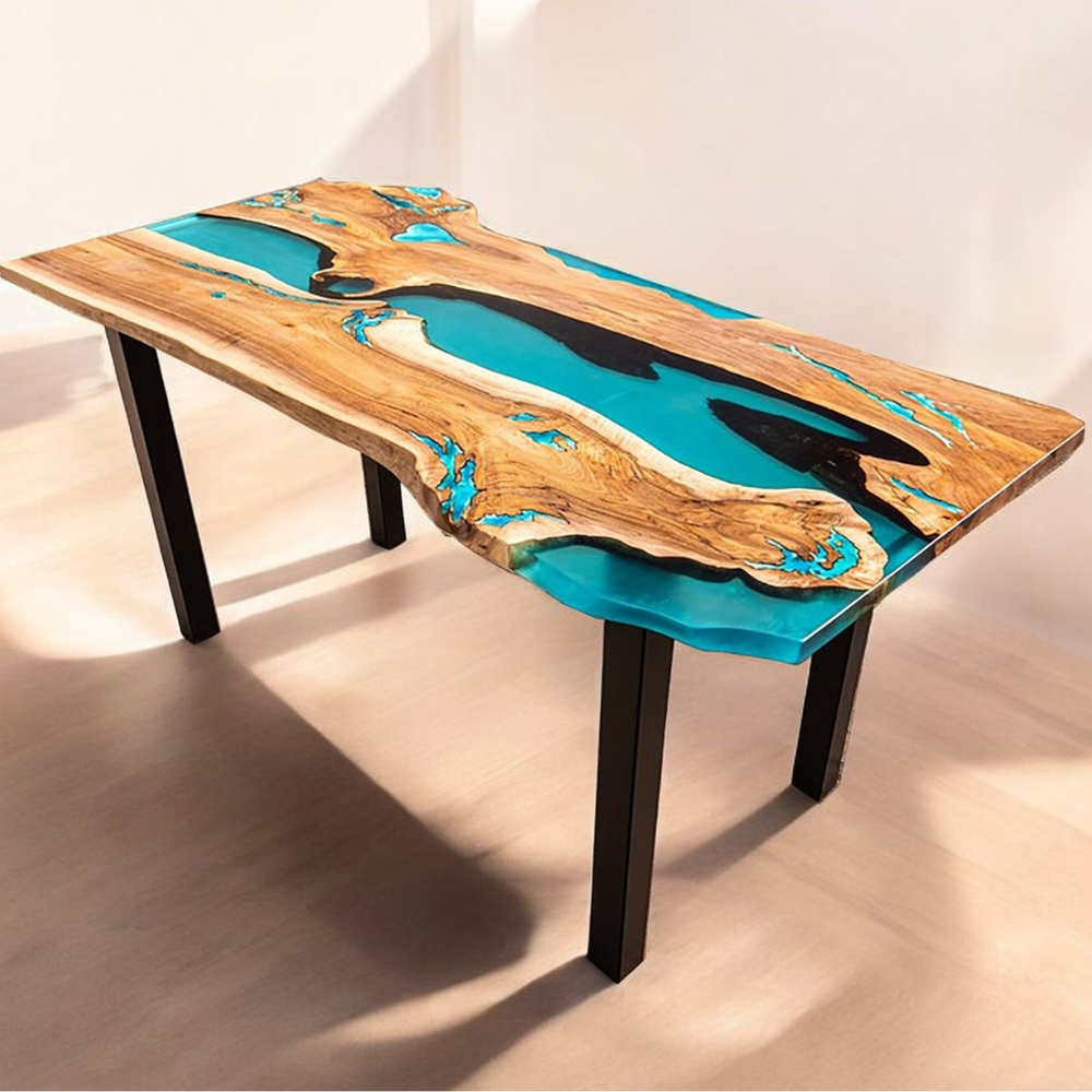 Live edge epoxy river dining table