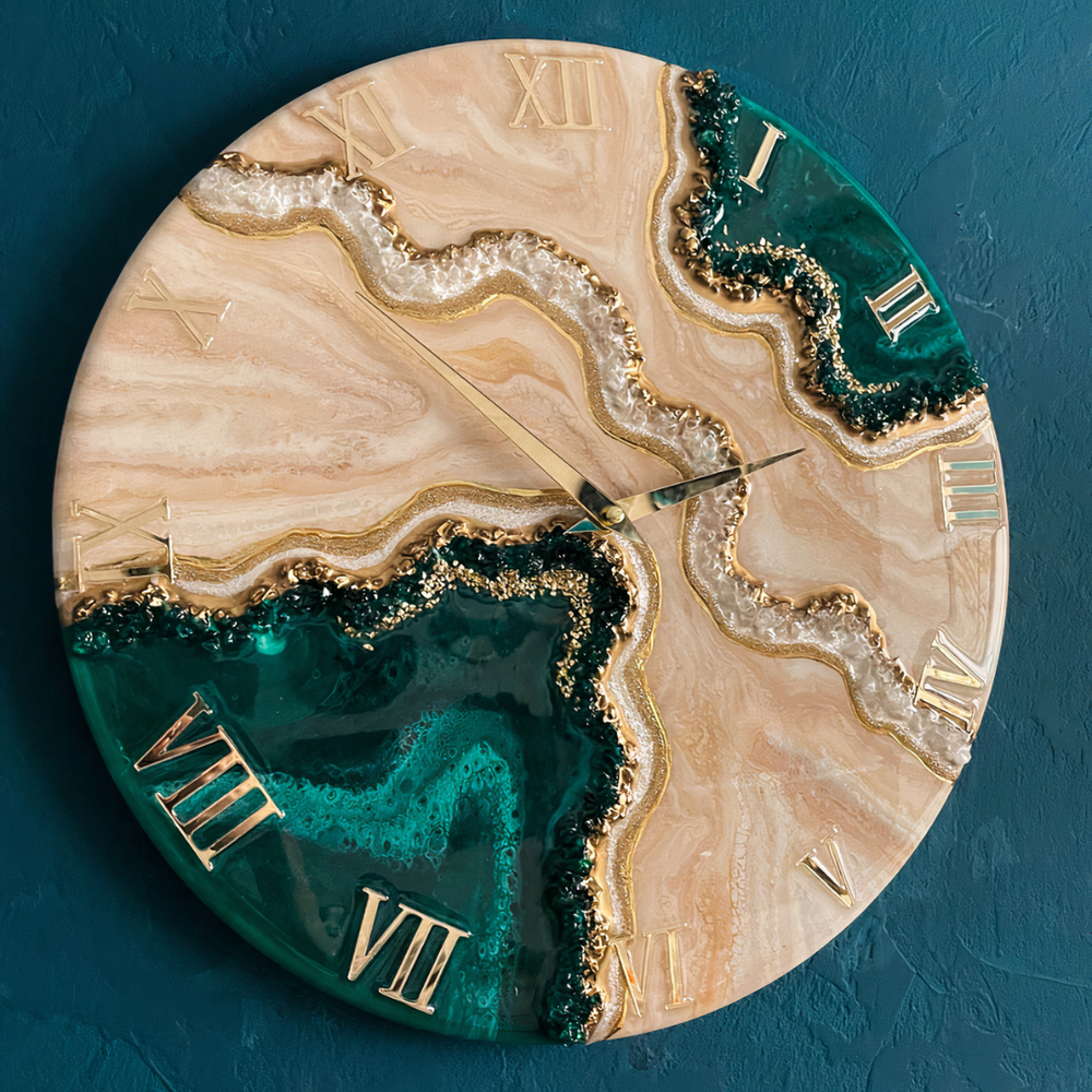 Green Resin Geode Wall Clock