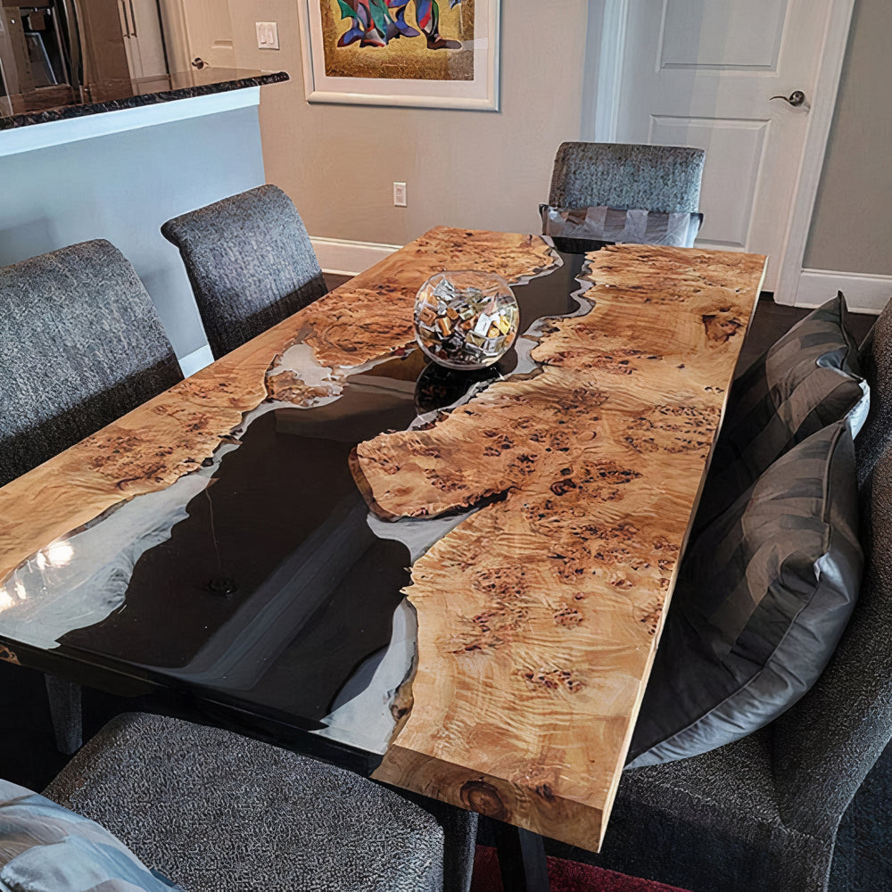 Custom Black and White River Epoxy Table