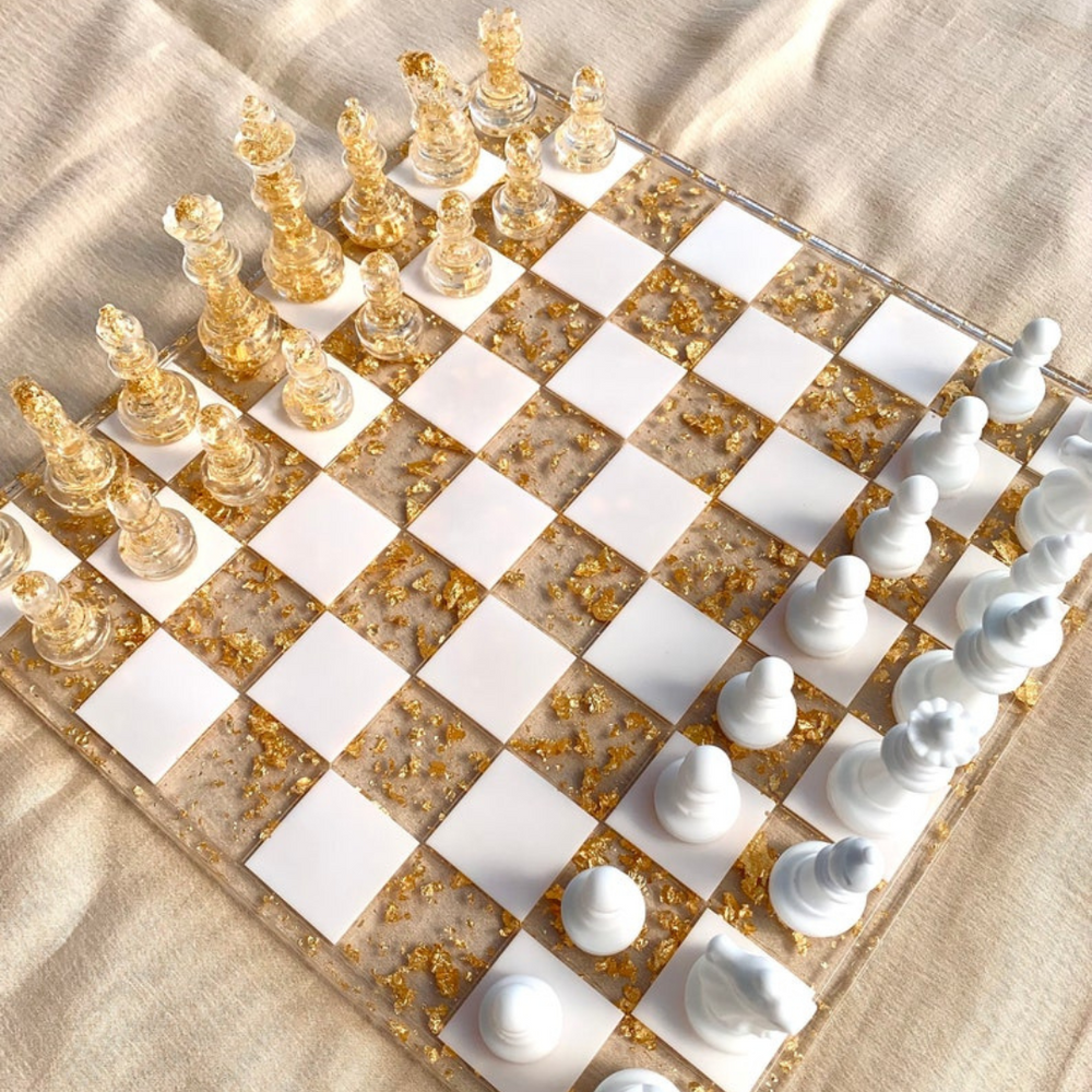 Gold and White Epoxy Chess Set