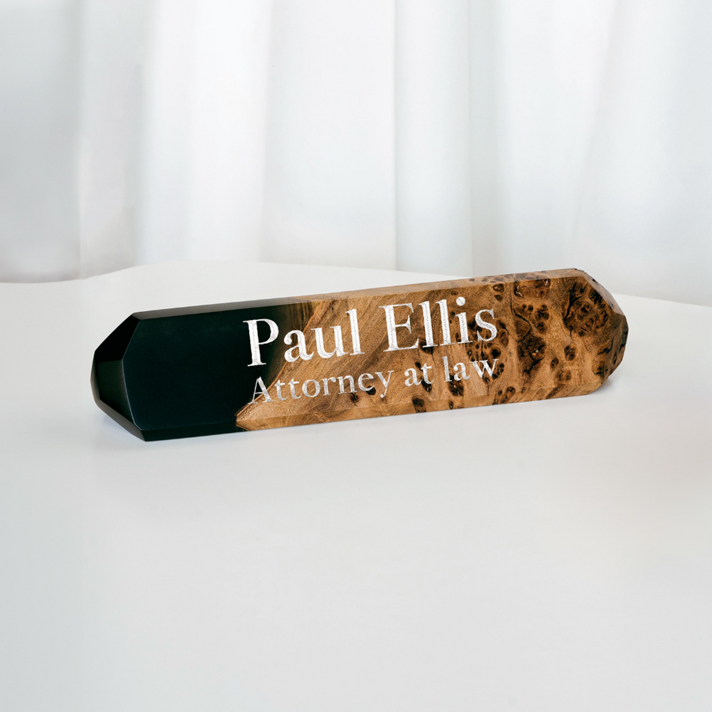 Resin & wood desk name plaque
