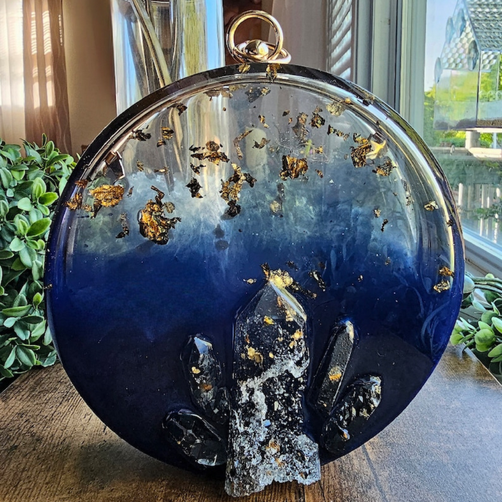 Blue Crystal Epoxy Round Clutch