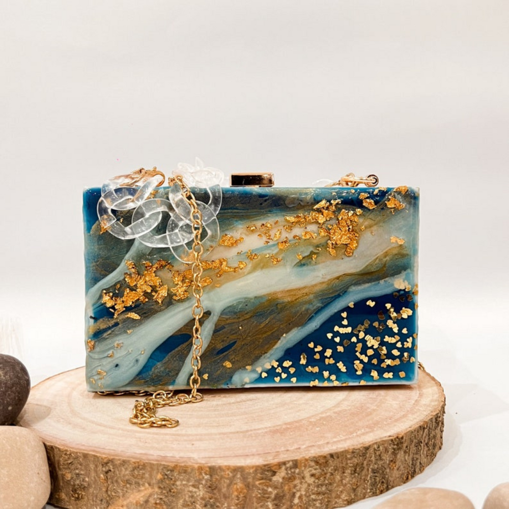 Handcrafted Blue Ocean Resin Clutch