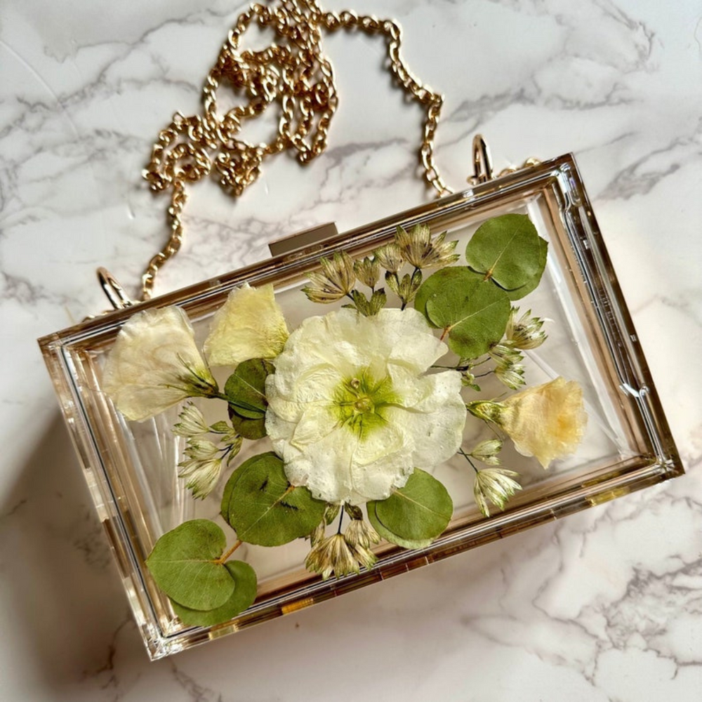 Floral Fusion Clear Epoxy Resin Clutch