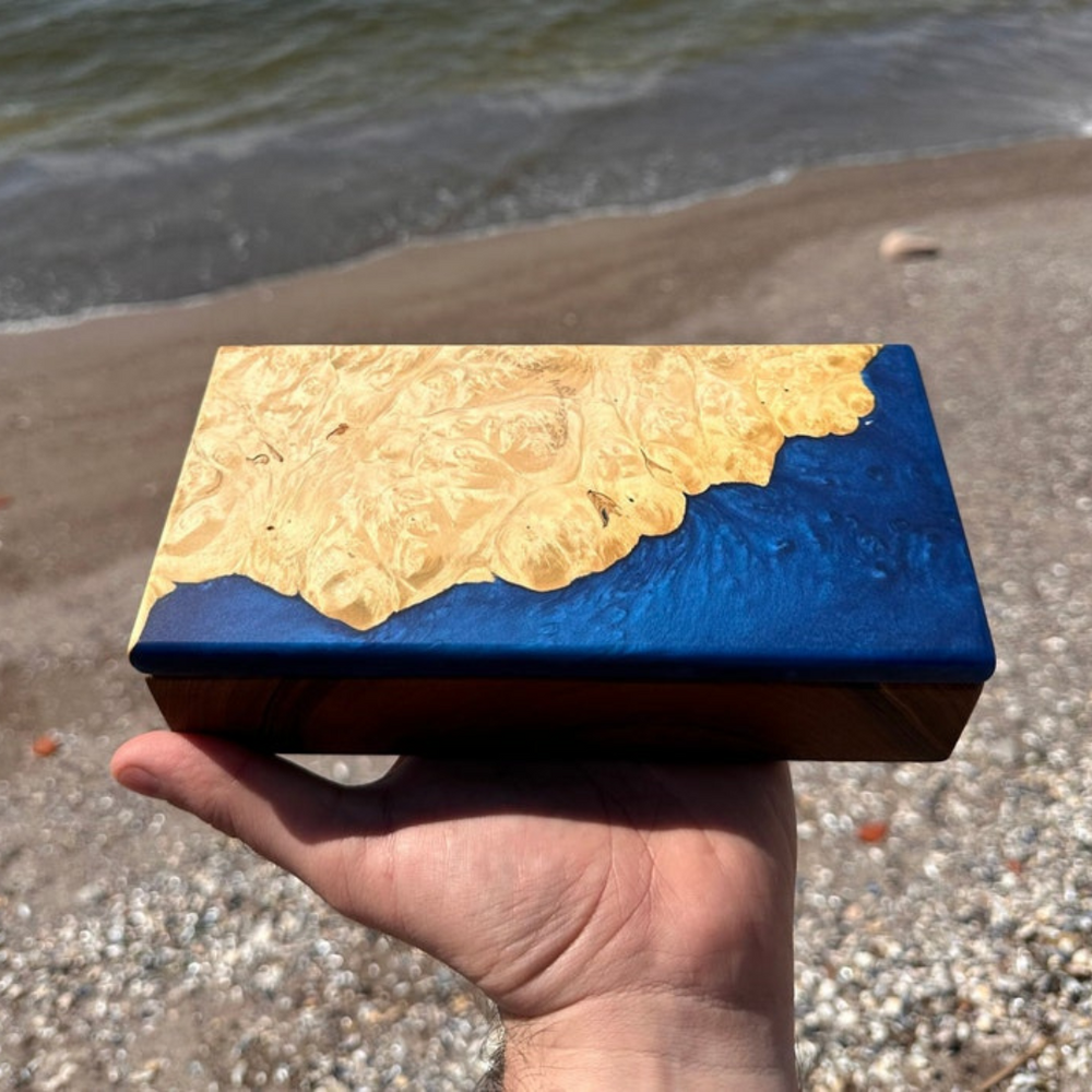 Epoxy Blue Pearl Box from Oak Wood