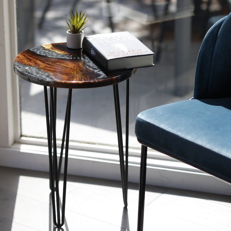 Gray Pigmented Epoxy And Wood Coffee Table