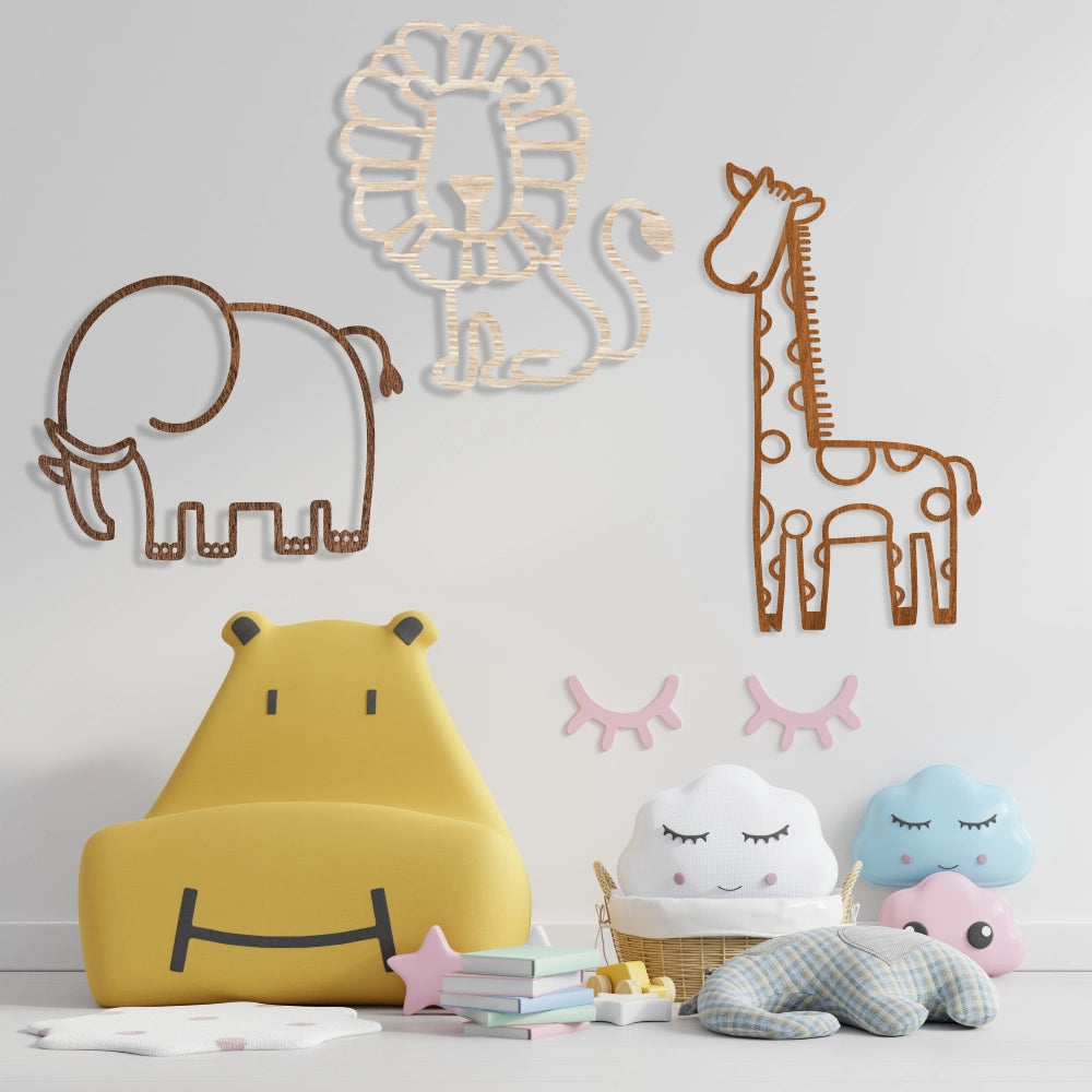 Set of 3 Safari Animals Nursery Decor