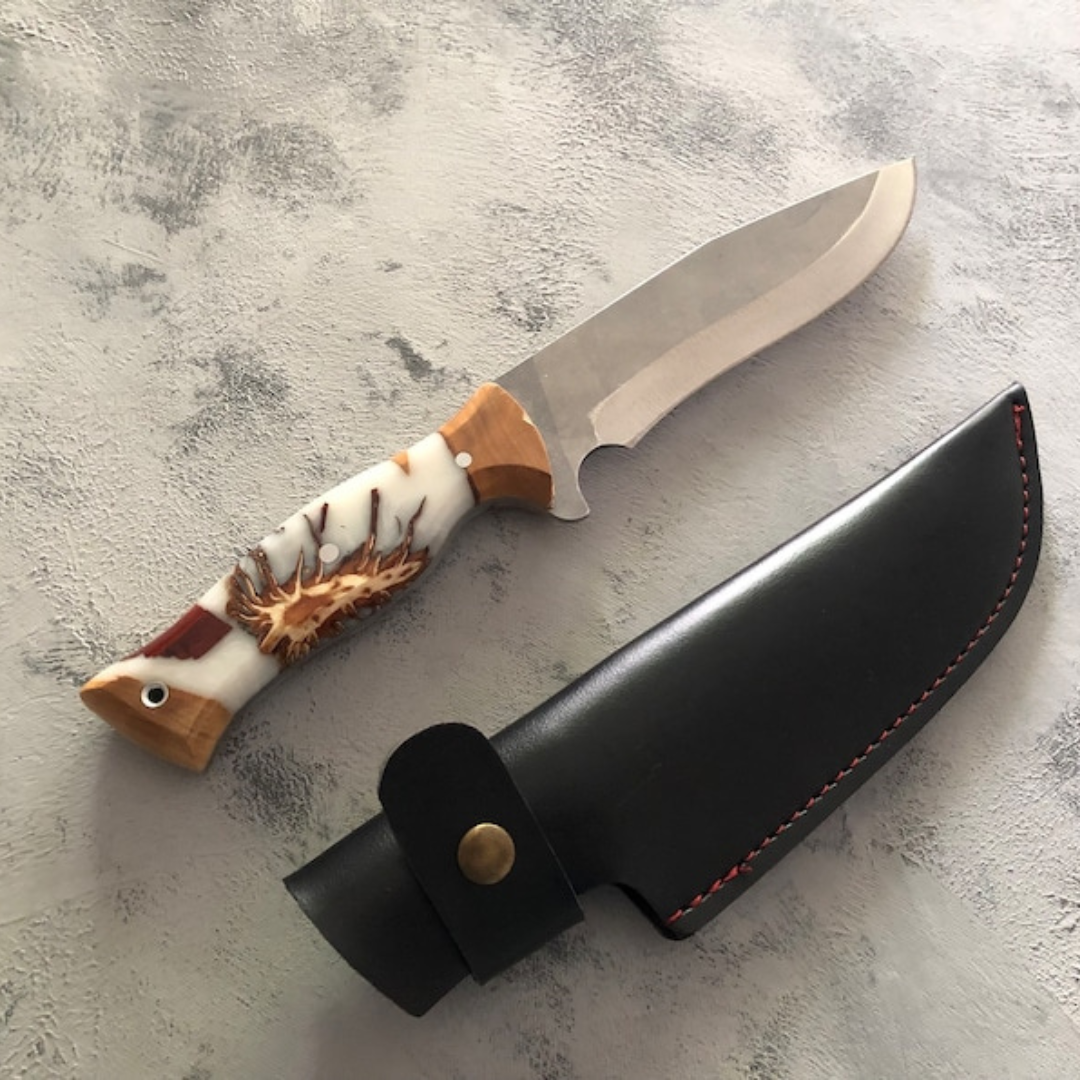 Milky Epoxy & Olive Wood Knife Handle