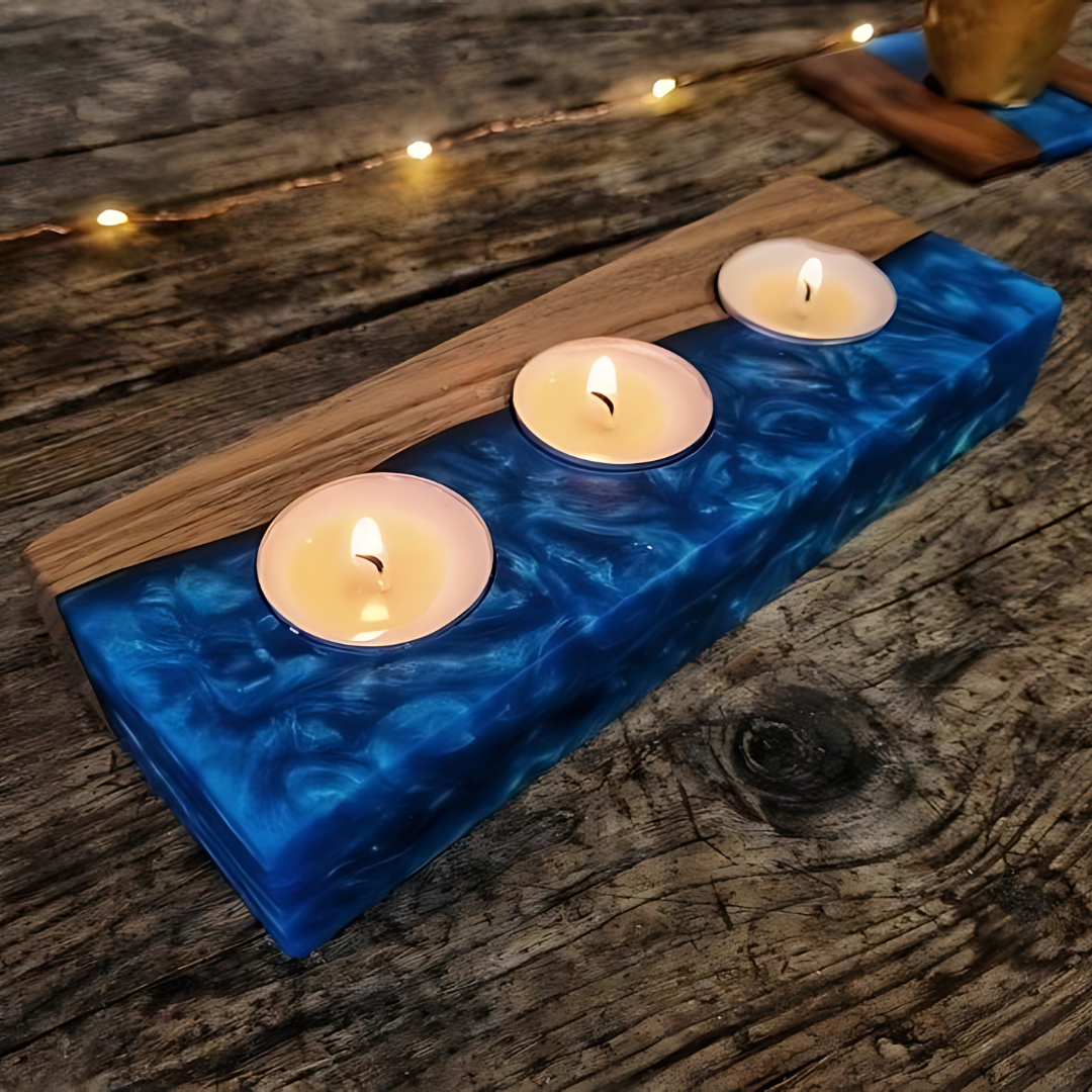 Blue Serenity Epoxy Candle Holder