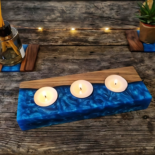 Blue Serenity Epoxy Candle Holder