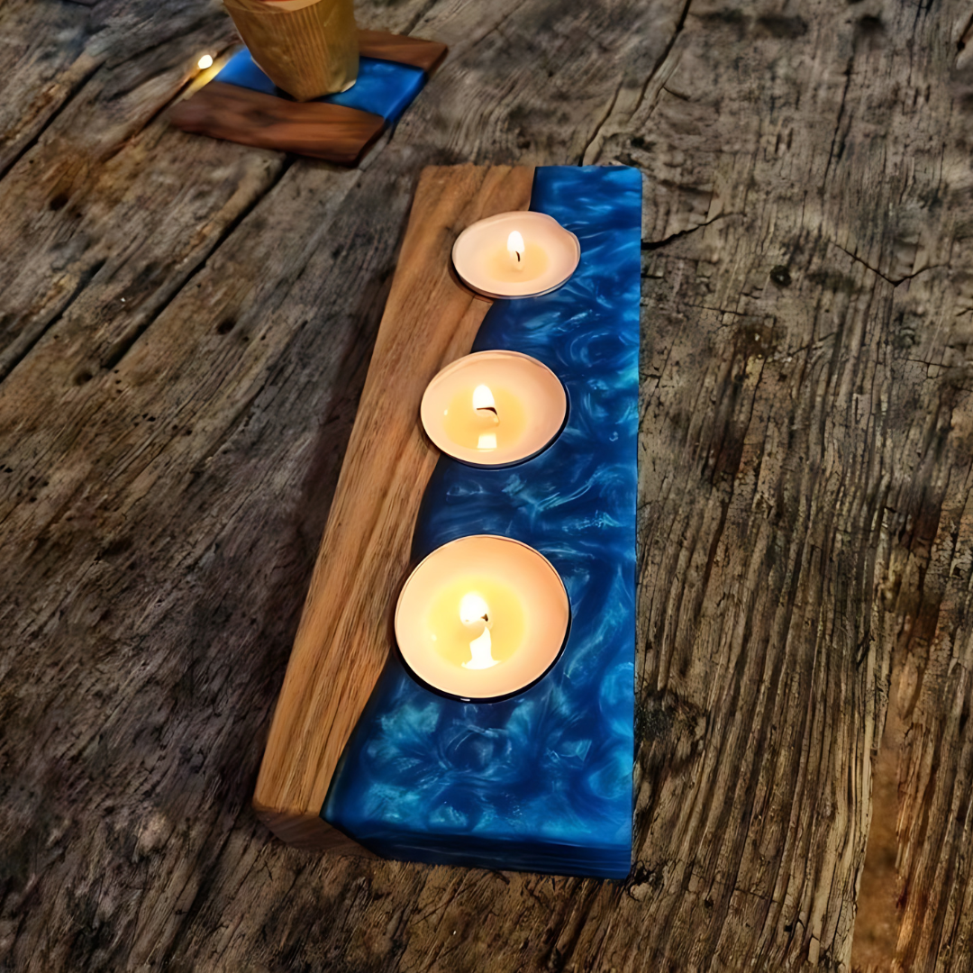 Blue Serenity Epoxy Candle Holder
