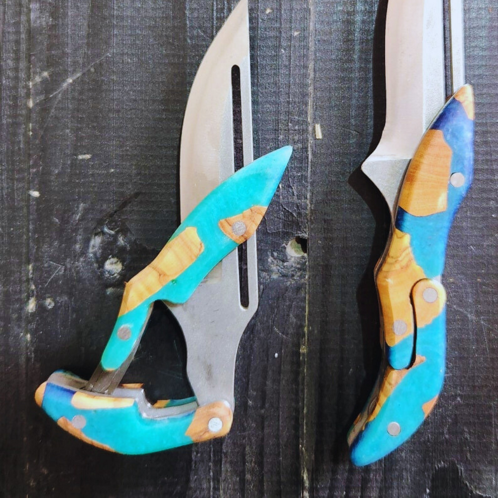 Exquisite Handcrafted Epoxy & Olive Wood Knife Handle