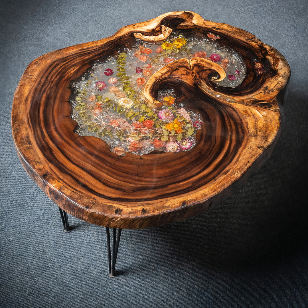 Resin Table with Preserved Dried Flowers