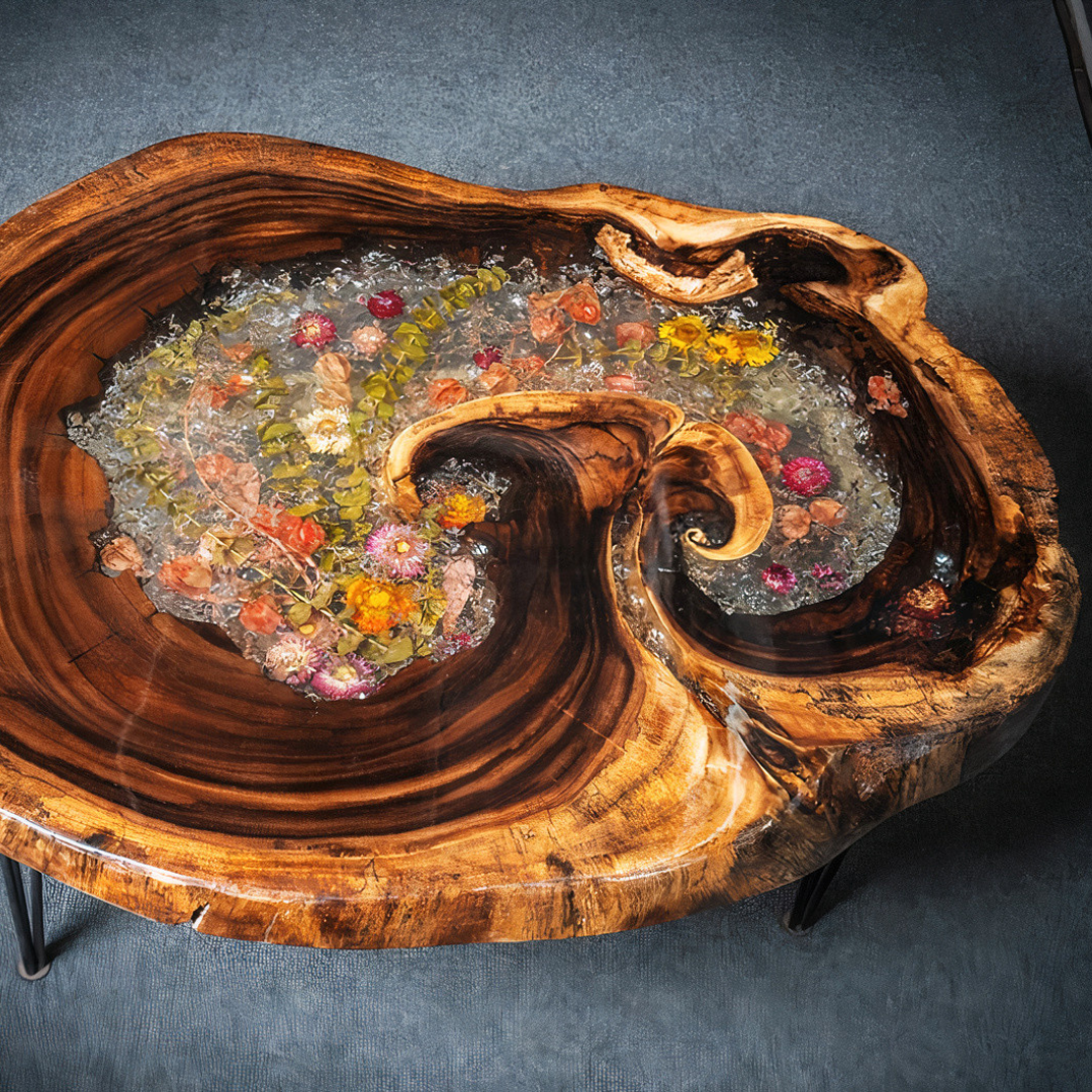 Resin Table with Preserved Dried Flowers