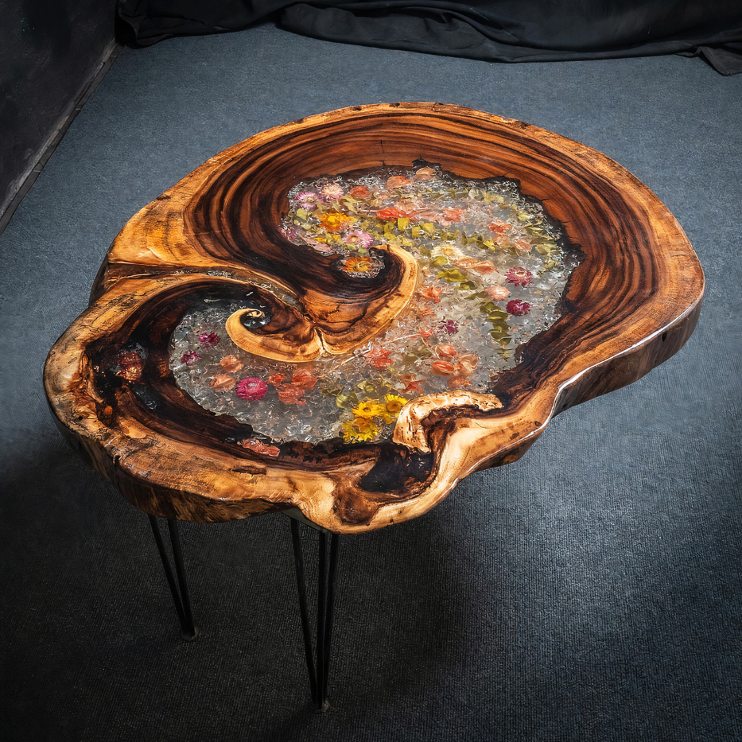 Resin Table with Preserved Dried Flowers