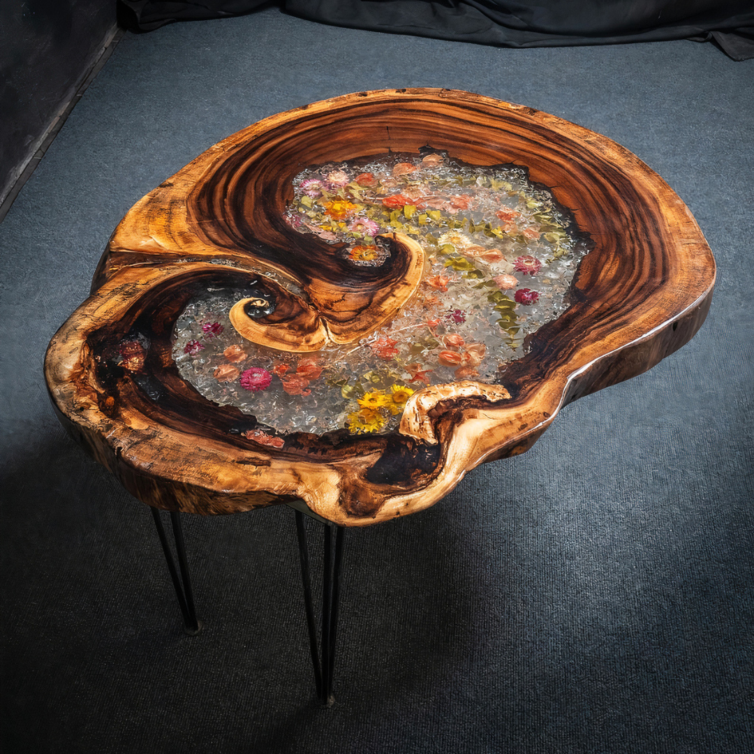 Resin Table with Preserved Dried Flowers