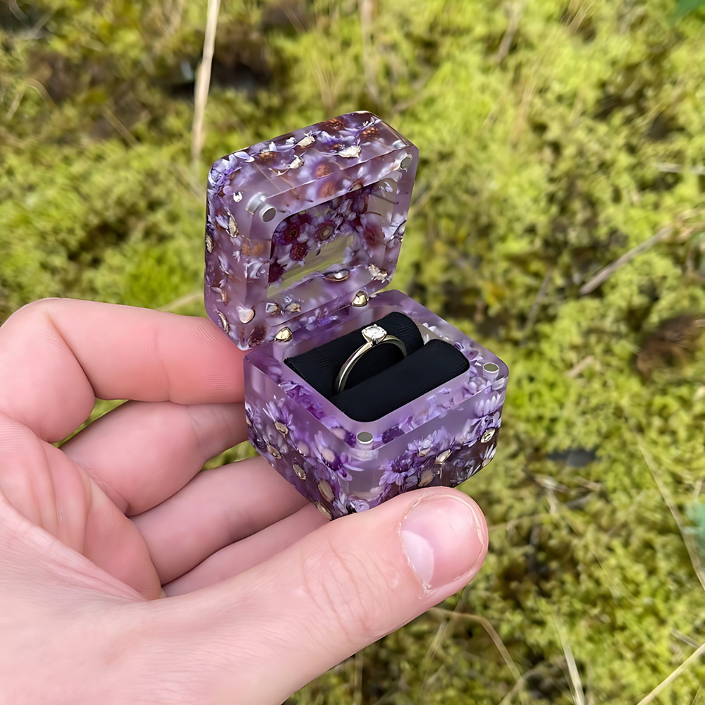 Purple Flowers Epoxy Ring Box