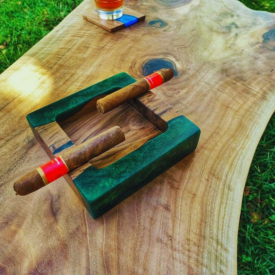 Exceptional Wood and Epoxy Cigar Tray