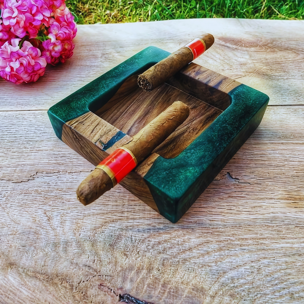 Exceptional Wood and Epoxy Cigar Tray