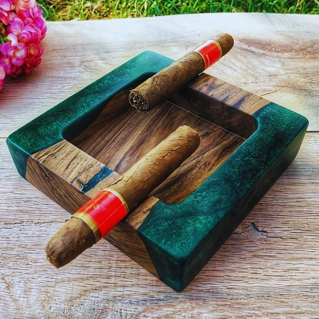 Exceptional Wood and Epoxy Cigar Tray