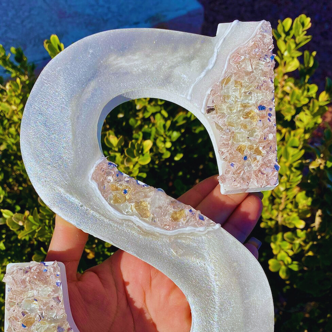 Silver Glow Geode Resin Letters