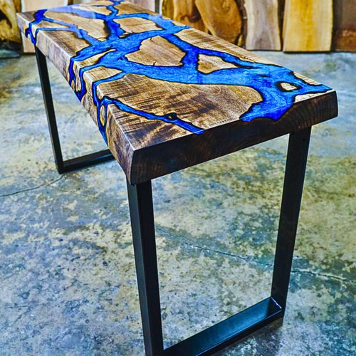 Acacia wood blue crystal clear Epoxy Console Table