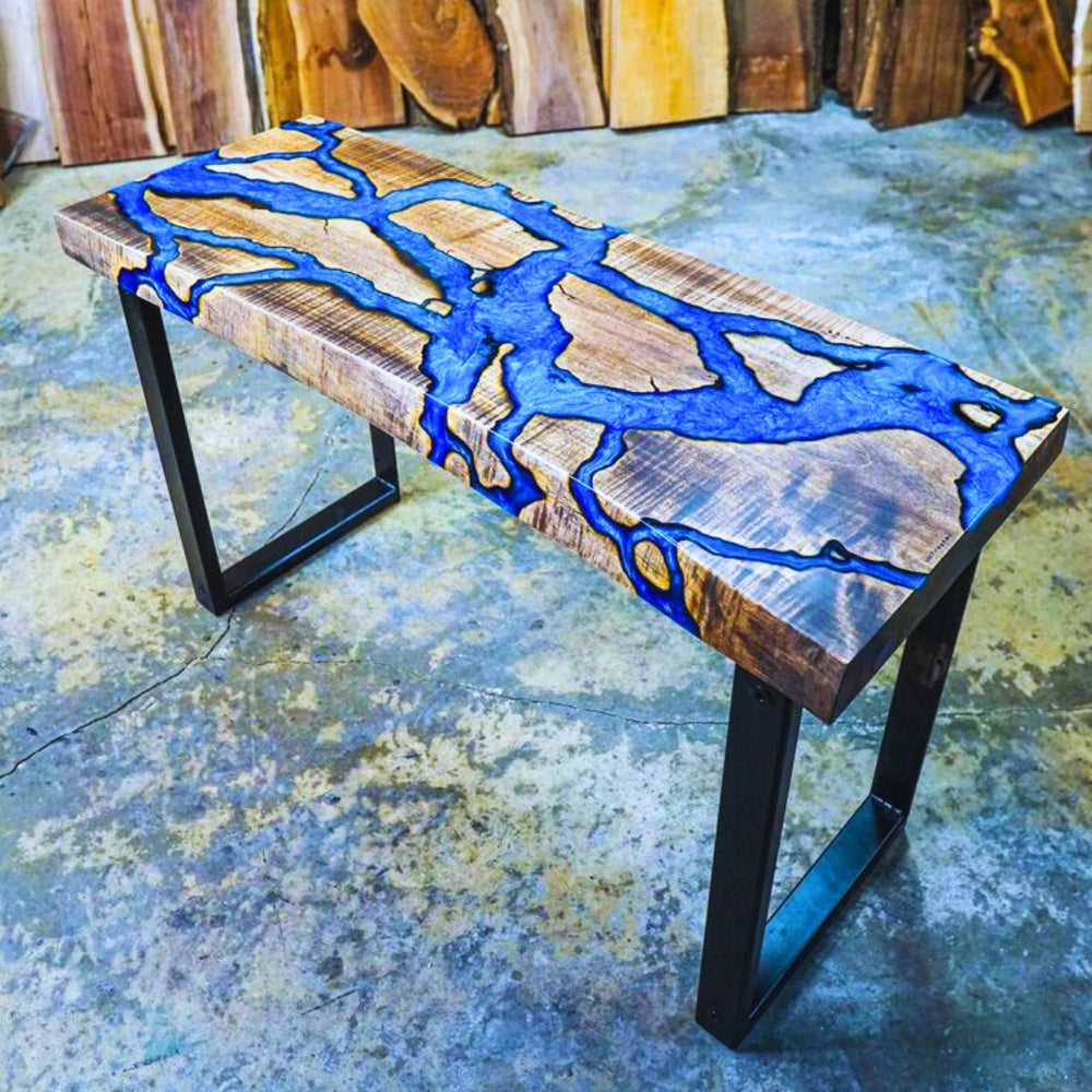 Acacia wood blue crystal clear Epoxy Console Table