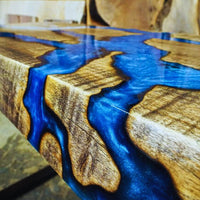 Acacia wood blue crystal clear Epoxy Console Table thumbnail