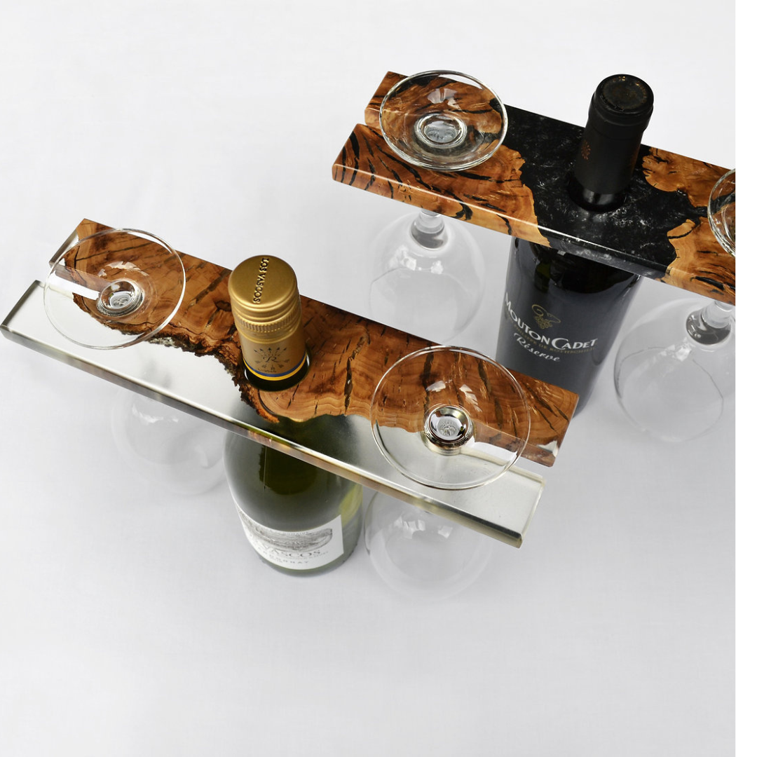 Olive wood Epoxy Resin Wine Glass Holder