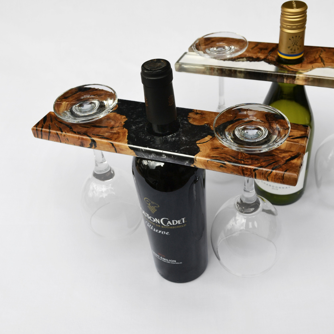 Olive wood Epoxy Resin Wine Glass Holder