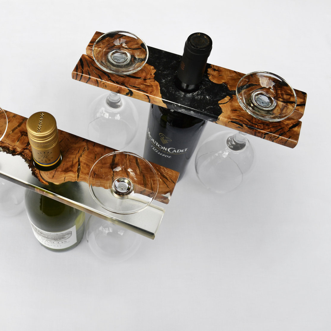 Olive wood Epoxy Resin Wine Glass Holder