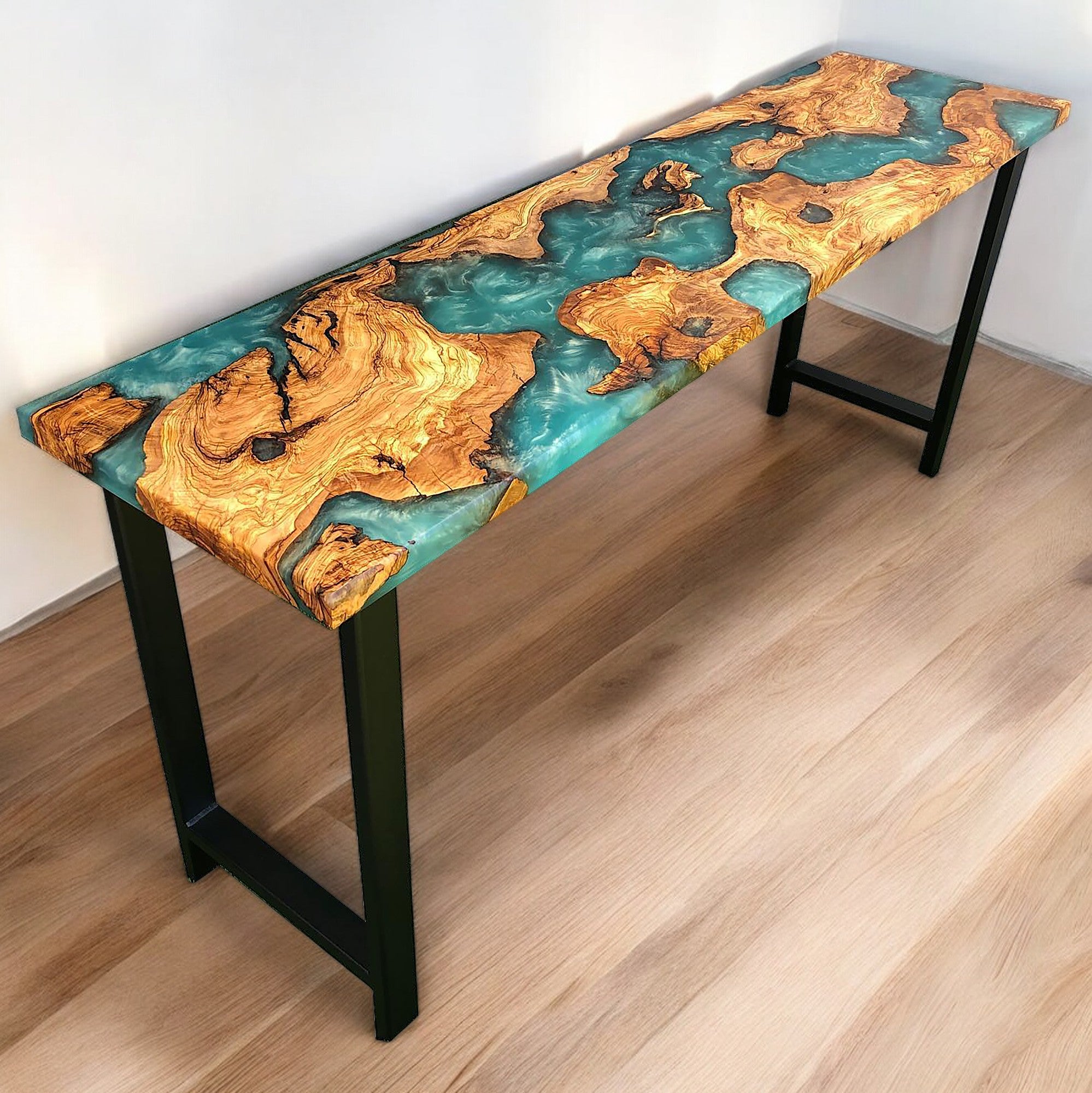 Epoxy And Wood River Console Table