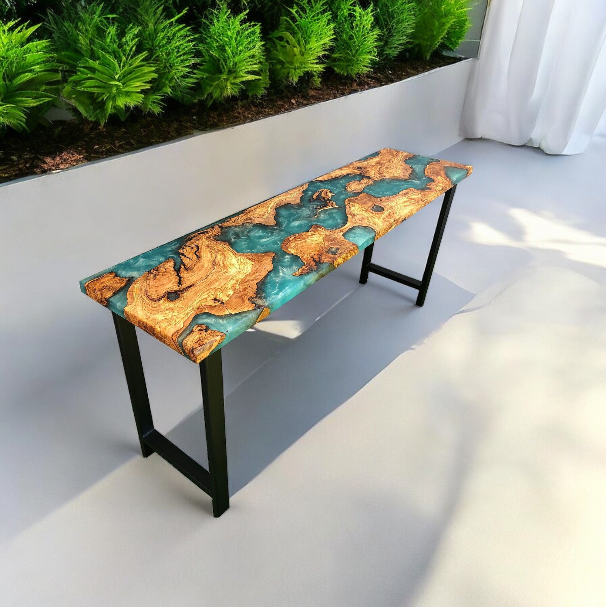 Epoxy And Wood River Console Table