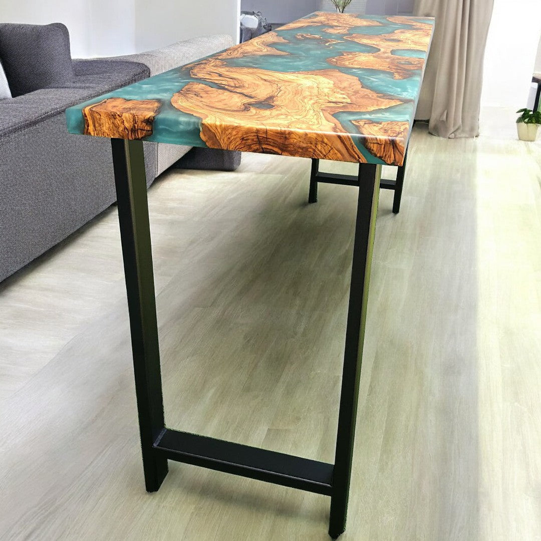 Epoxy And Wood River Console Table