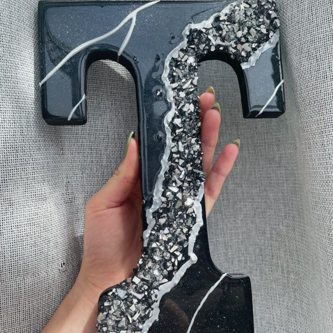 Moonstone Black&White Geode Resin Letters